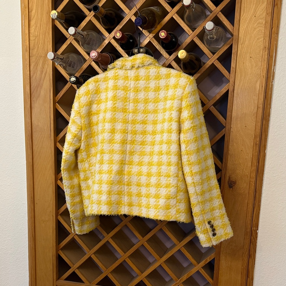 Ann Taylor Sunny Yellow Checkered Blazer Tweed Frayed - Picture 6 of 6